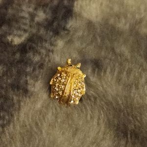 Lady bug pin  clear back with green eyes